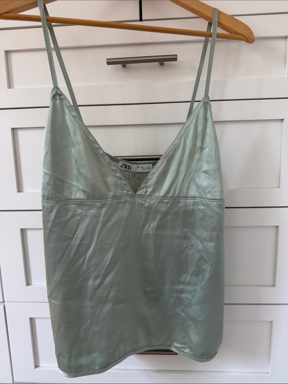 Zara Satin Slip Cami in Sage - L